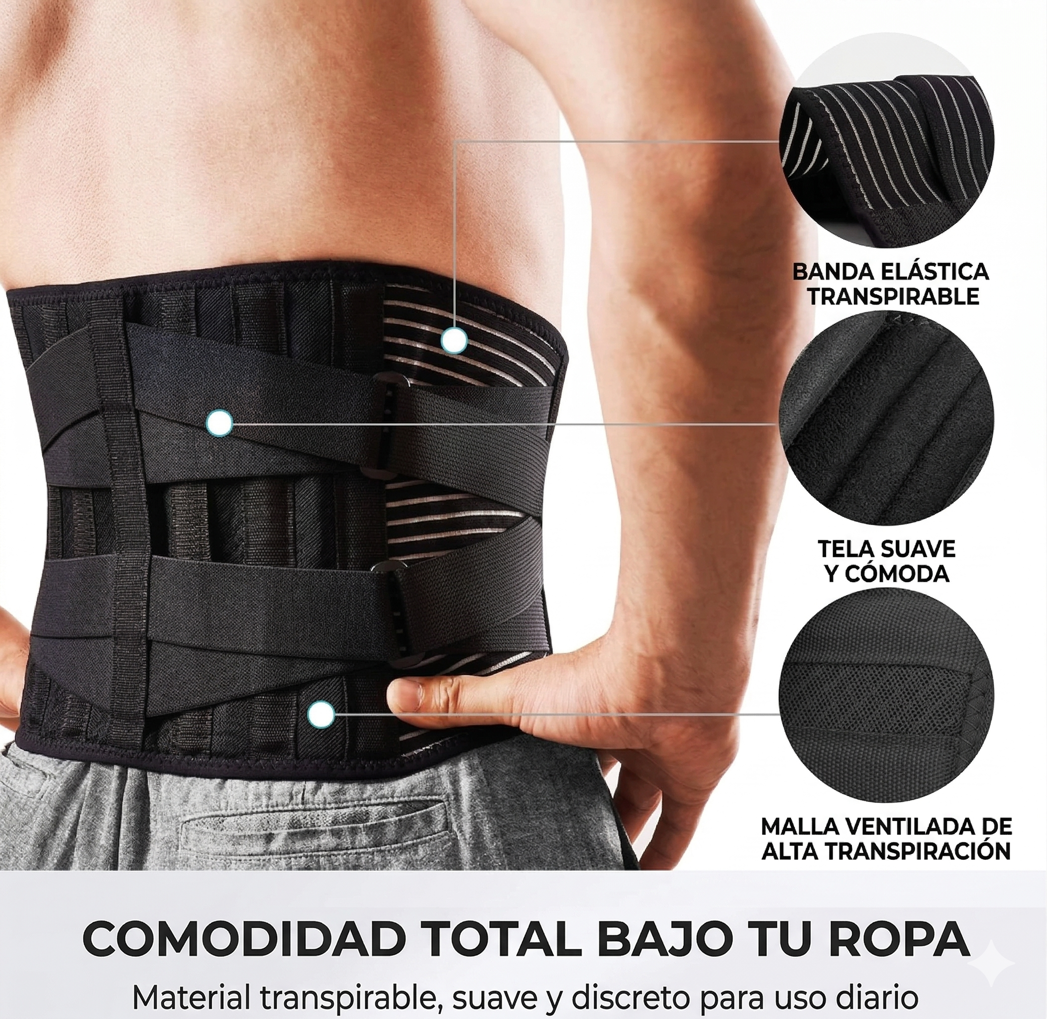 Faja de soporte lumbar para aliviar el dolor de espalda baja y la ciática