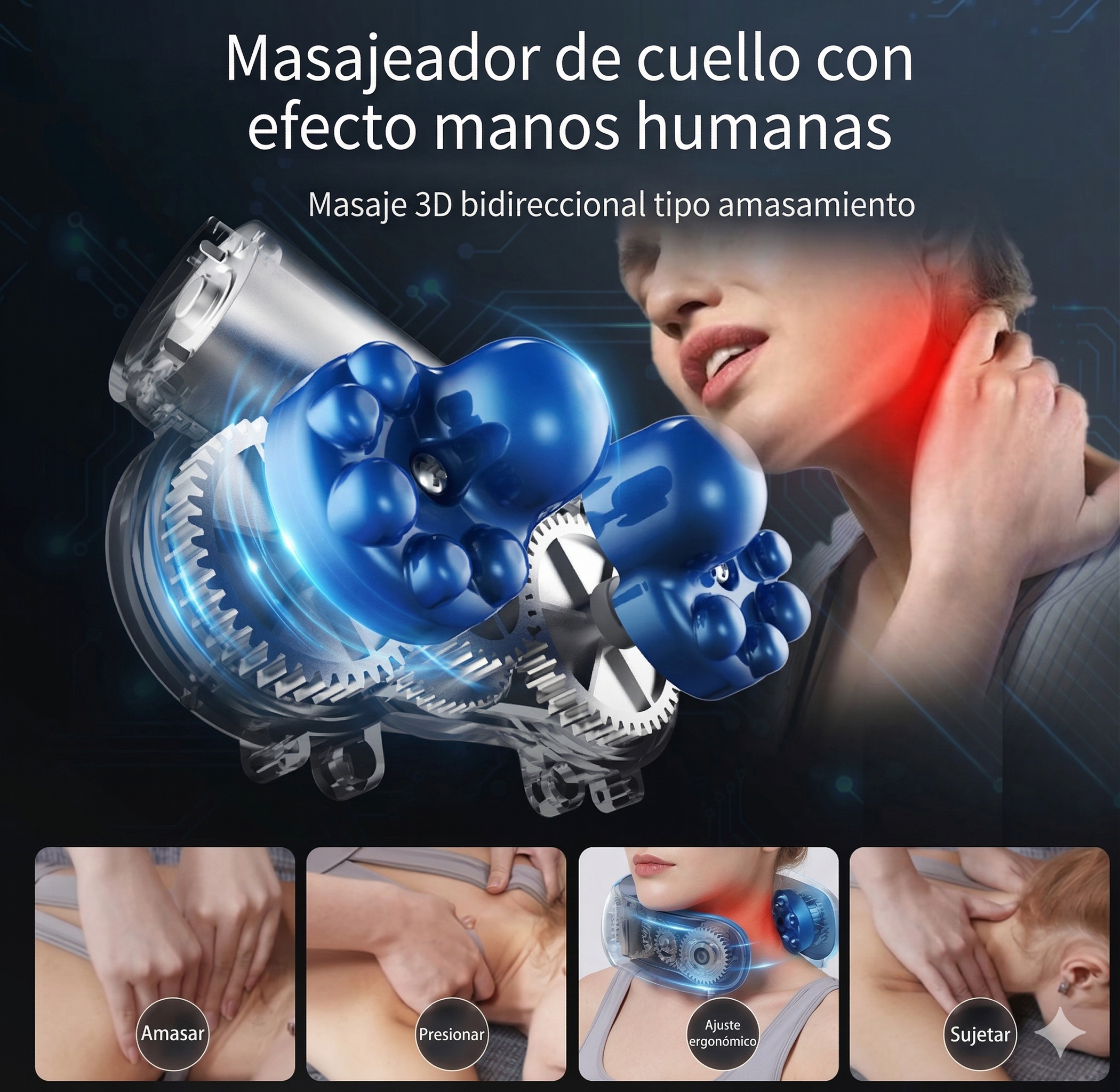 Almohada masajeadora en forma de U para cuello y hombros, con simulación de amasado real, ideal para casa o auto