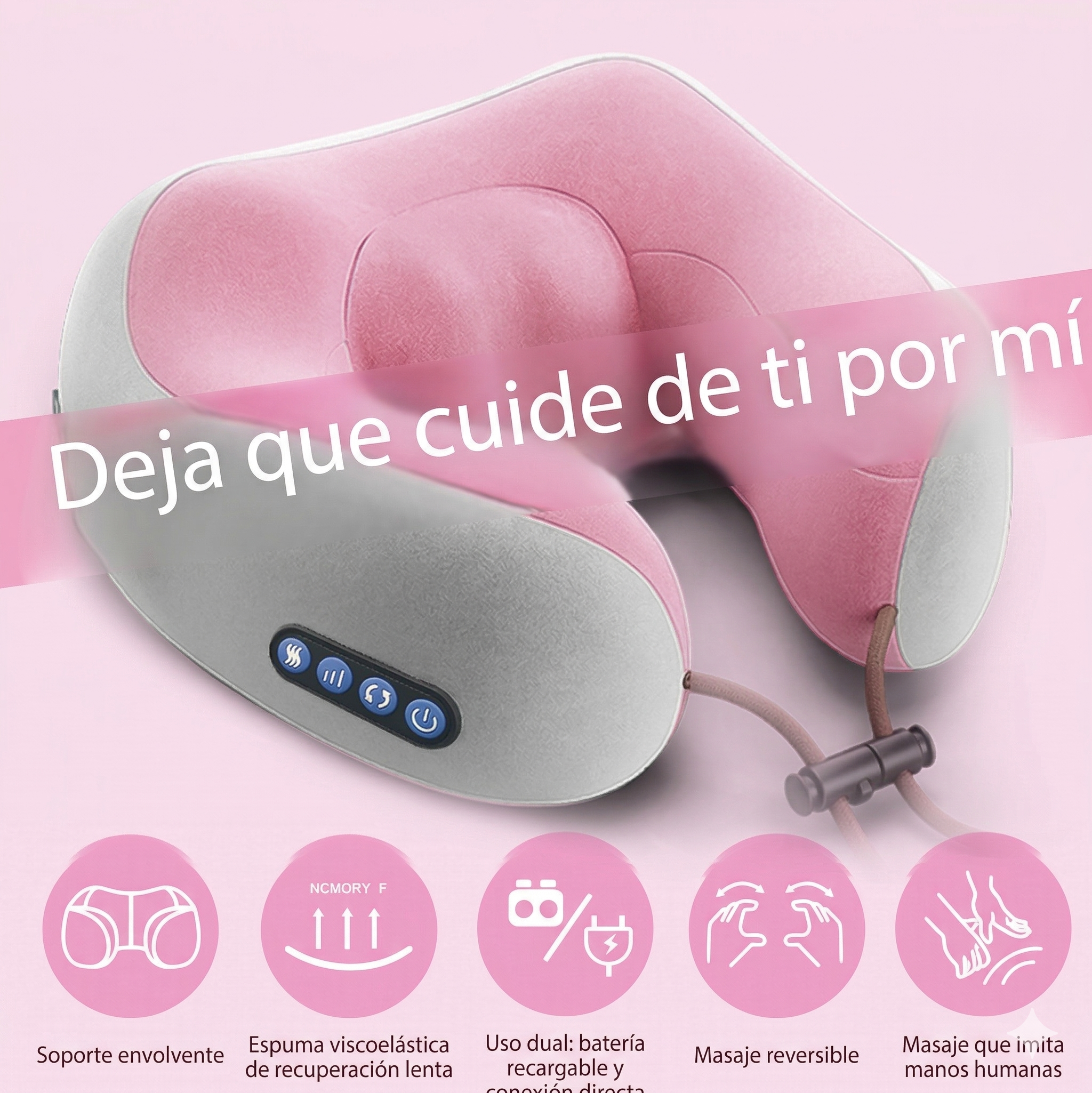 Almohada masajeadora en forma de U para cuello y hombros, con simulación de amasado real, ideal para casa o auto