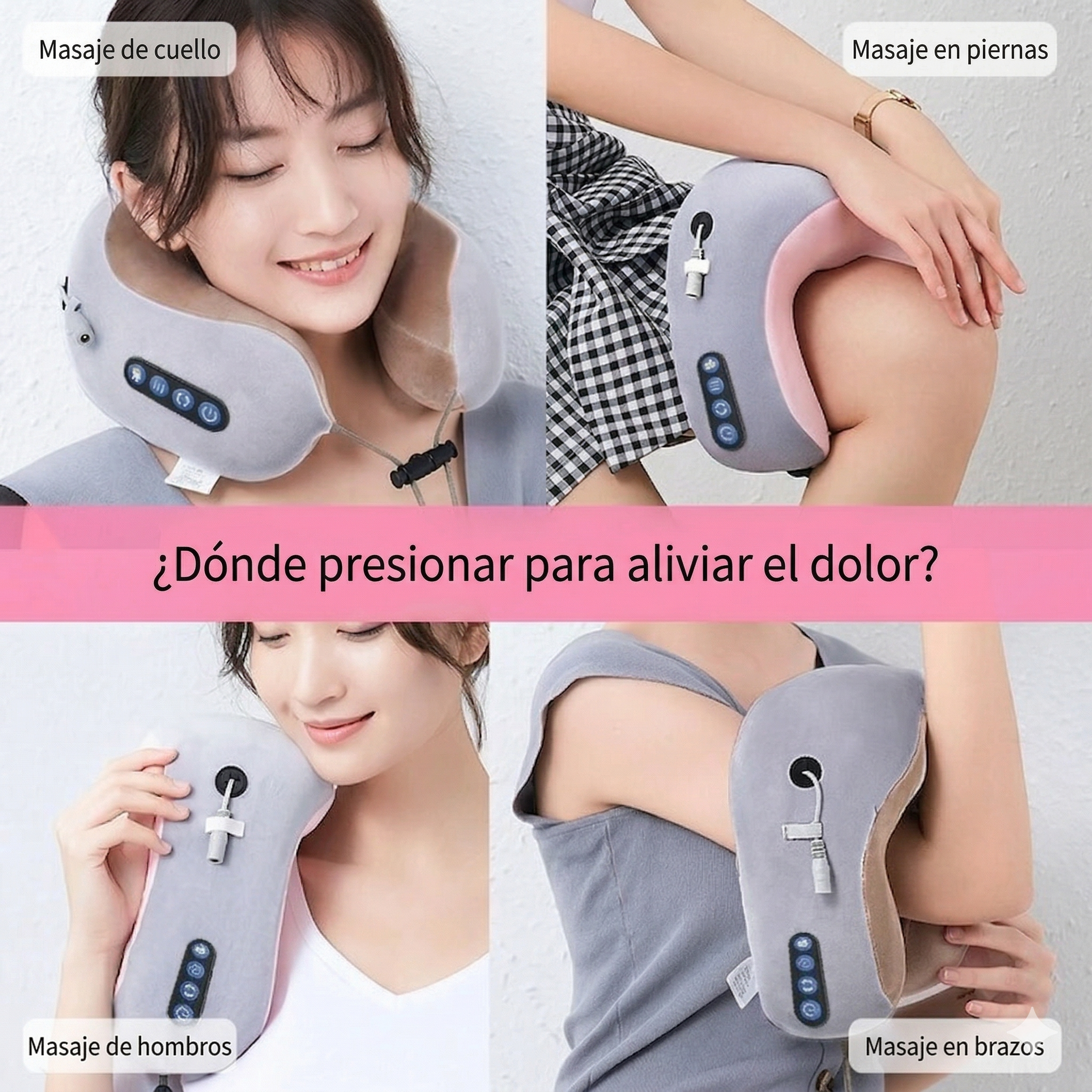 Almohada masajeadora en forma de U para cuello y hombros, con simulación de amasado real, ideal para casa o auto